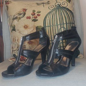 Black strappy zipper heels